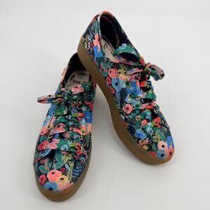 Keds x Rifle Paper Co. Womens 7.5 Colorful Satin Floral Platform Sneakers Shoes